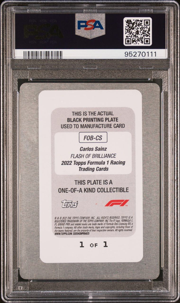 1/1 Black Printing Plate - Carlos Sainz #FOBCS -  2022 Topps Formula 1