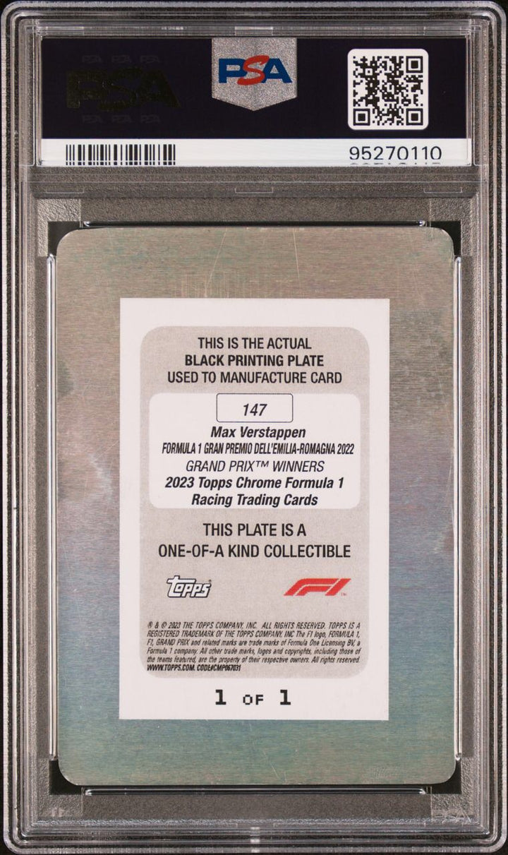 1/1  Black Printing Plate - Max Verstappen #147 - 2023 Topps Chrome F1
