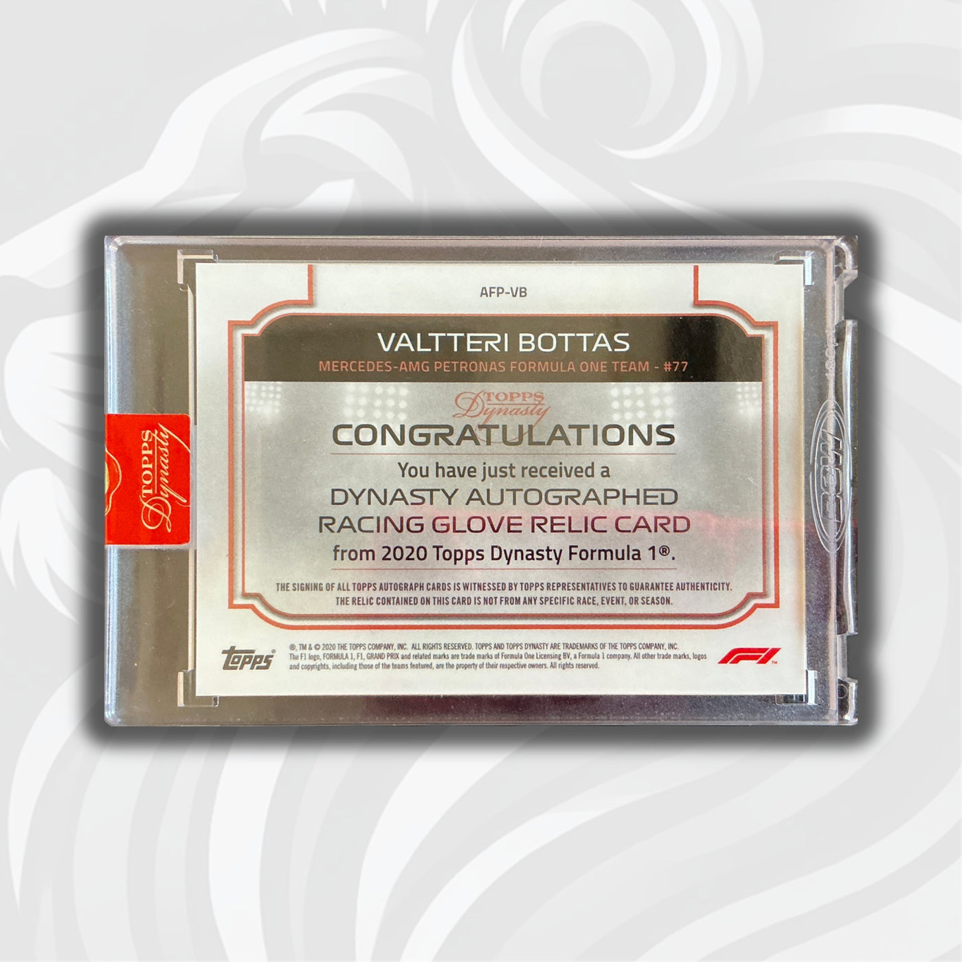 04/10 Valtteri Bottas #AFP-VB – 2020 Topps Dynasty F1 – Autographed Racing Glove Relic