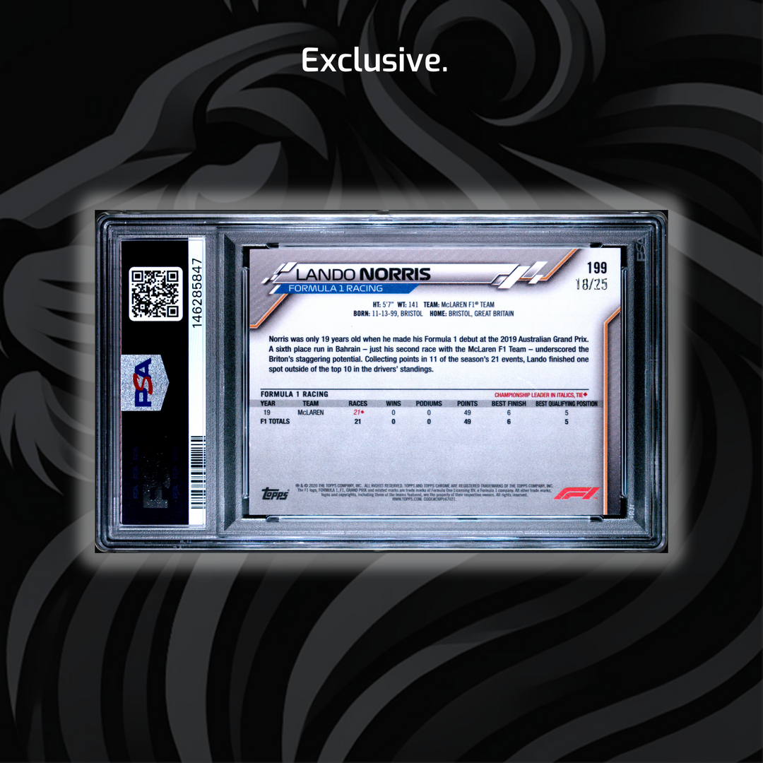 PSA 9 - 18/25 Lando Norris #199 - Sapphire ED - 2020 Topps Chrome F1 - Orange - Rookie