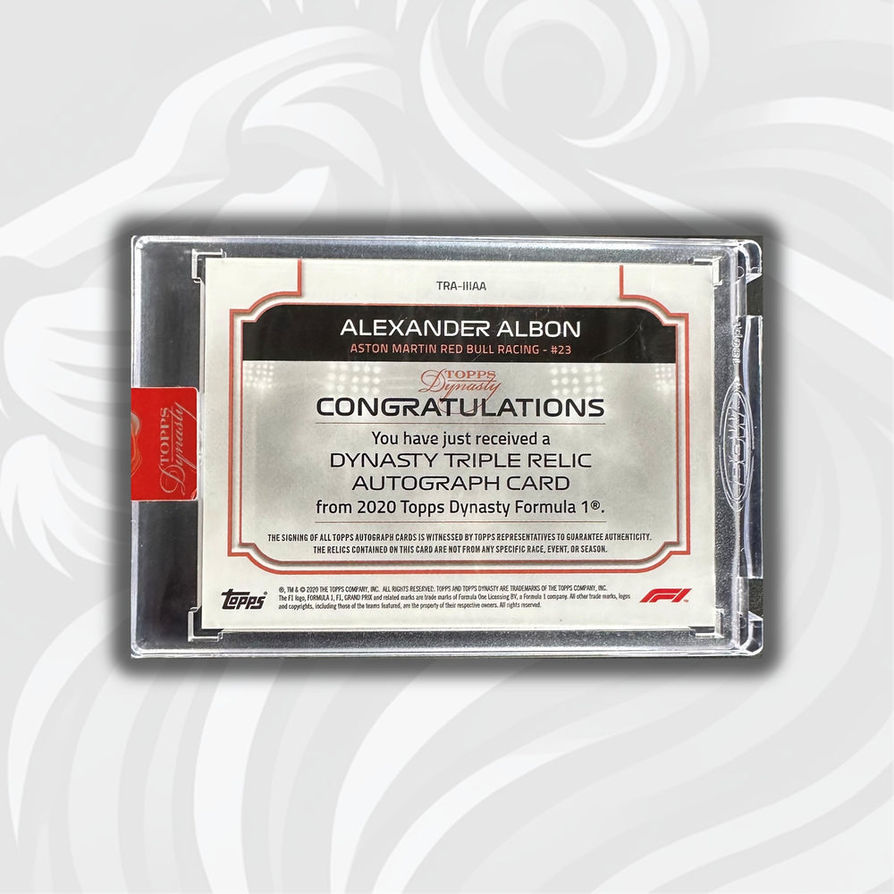 PSA - 02/10 Alexander Albon - 2020 Topps Dynasty F1 - Triple Relic Autograph - Back