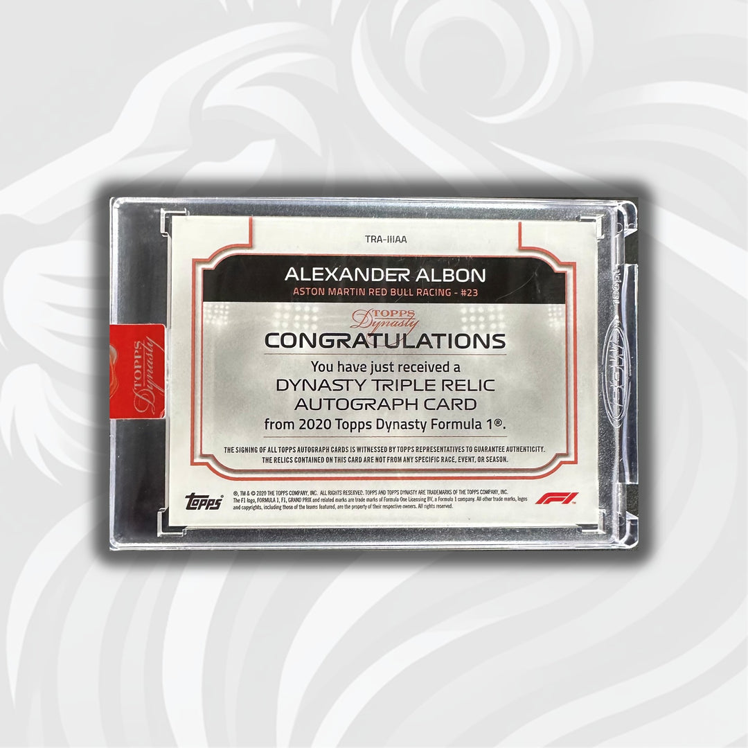 PSA - 02/10 Alexander Albon - 2020 Topps Dynasty F1 - Triple Relic Autograph - Back