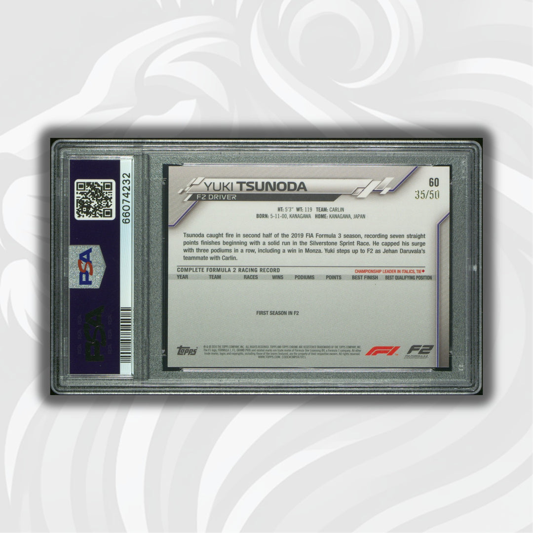 PSA 8 - 35/50 Yuki Tsunoda #60 - Sapphire Gold - 2020 Topps Chrome F1