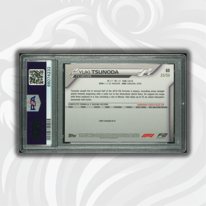 PSA 8 - 35/50 Yuki Tsunoda #60 - Sapphire Gold - 2020 Topps Chrome F1