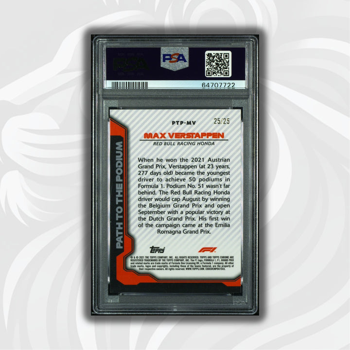 PSA 10 - 25/25 Max Verstappen #PTPMV - Orange - 2021 Topps Chrome F1 - POP 4