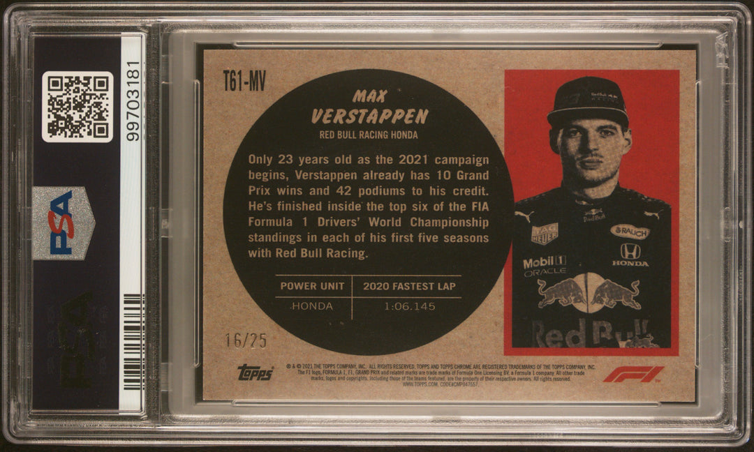 PSA 8 - 16/25 - Max Verstappen #T61MV - 1961 Topps Sports Cars - Orange