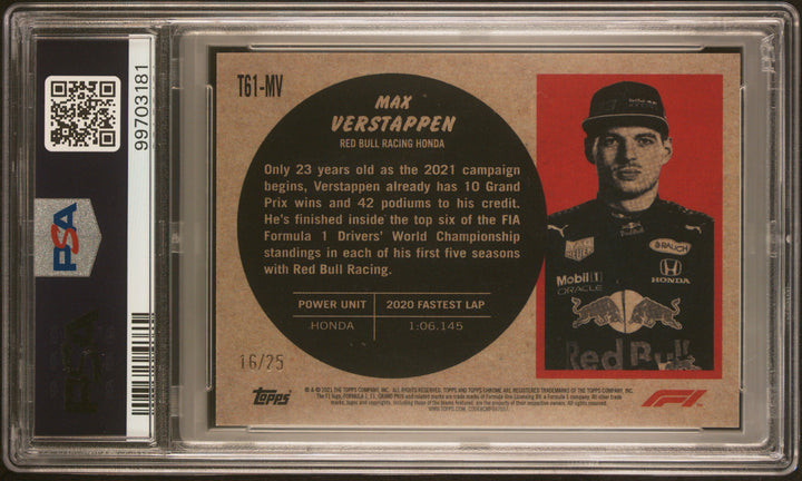 PSA 8 - 16/25 - Max Verstappen #T61MV - 1961 Topps Sports Cars - Orange