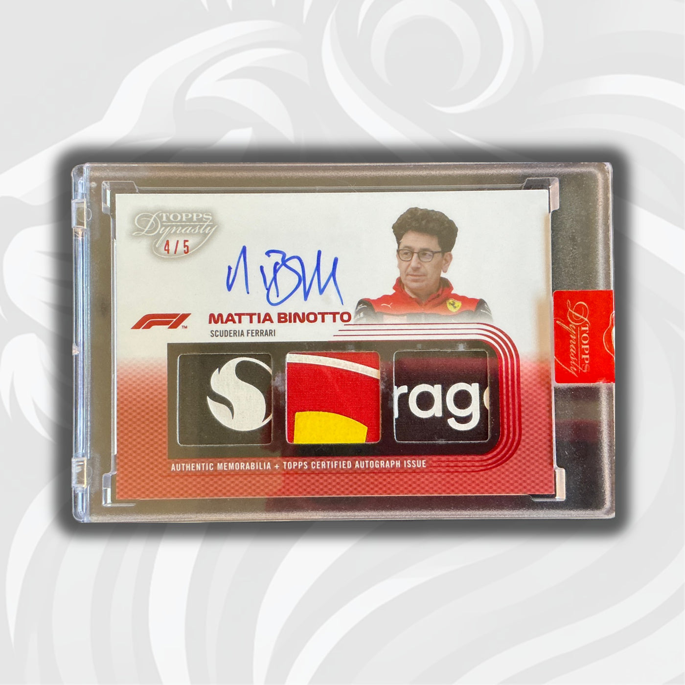 4/5 Mattia Binotto #SDTRA-MBI – 2022 Topps Dynasty F1 – Triple Relic Autograph