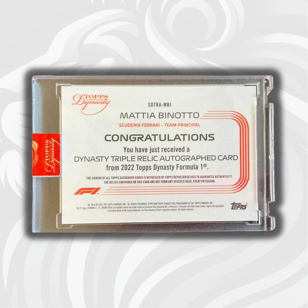 4/5 Mattia Binotto #SDTRA-MBI – 2022 Topps Dynasty F1 – Triple Relic Autograph