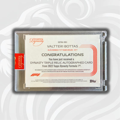 2/2 Valtteri Bottas #SDTRA-VBII – 2022 Topps Dynasty F1 – Autographed Triple Relic