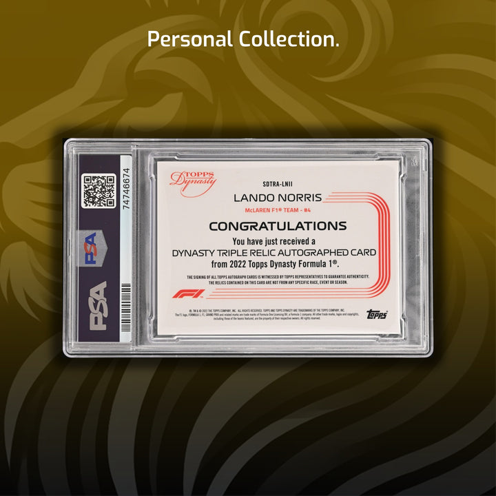 PSA 6 - 1/1 Lando Norris #SDTRA-LNII - Dynasty Triple Relic Autograph - 2022 Topps Dynasty F1