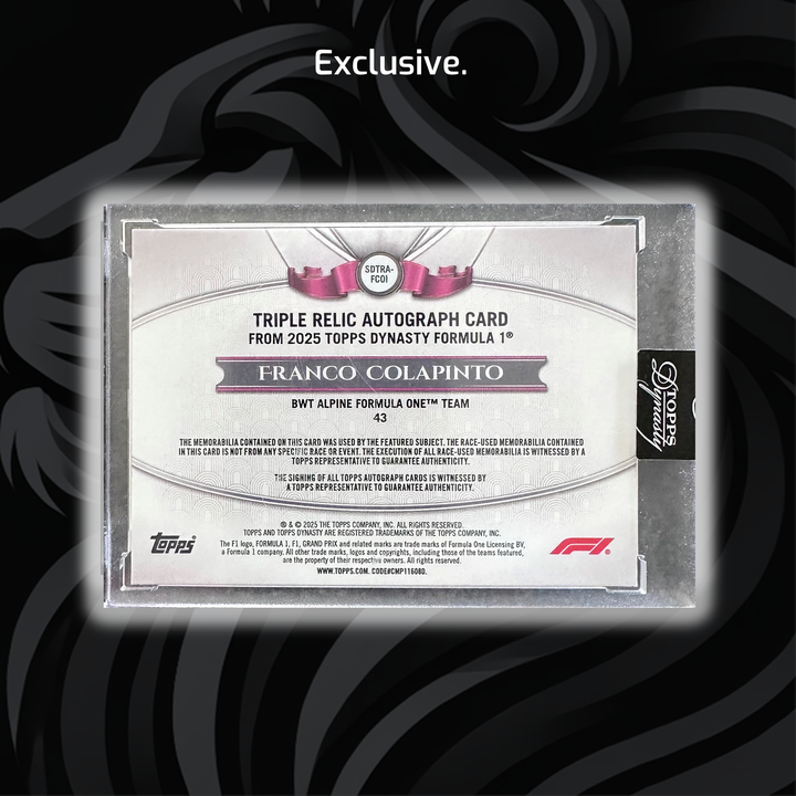 1/1 Gold - Franco Colapinto #SDTRA-FC01 - Dynasty Triple Relic Autograph - 2025 Topps Dynasty F1