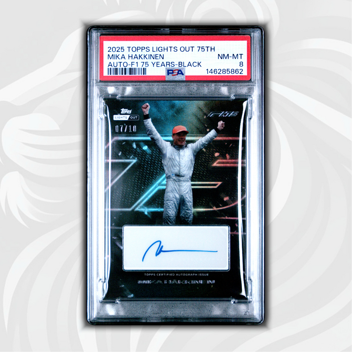 PSA 8 - 07/10 Mika Hakkinen - 2025 Topps Lights Out - 75th Anniversary - Autograph - Black