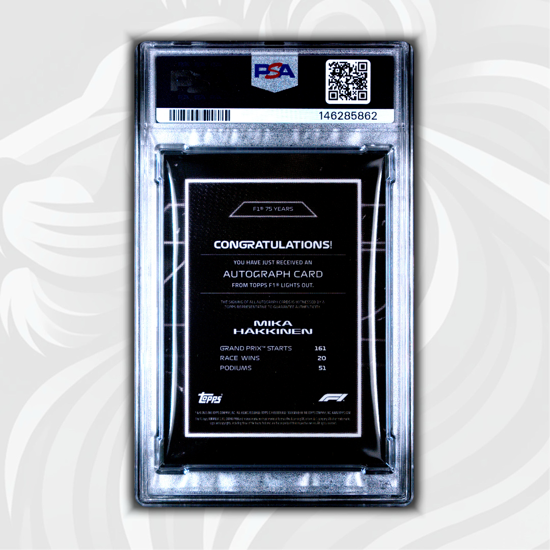PSA 8 - 07/10 Mika Hakkinen - 2025 Topps Lights Out - 75th Anniversary - Autograph - Black