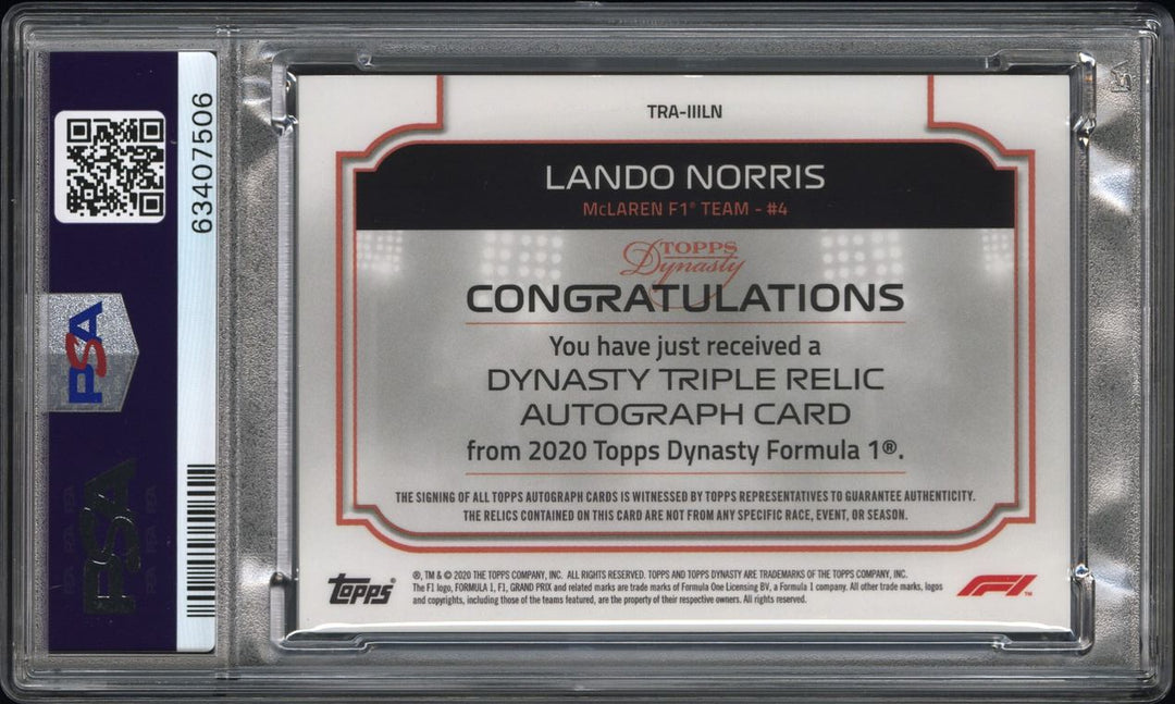 PSA 9 - 02/10 - Lando Norris #TRA-IIILN - Dynasty Triple Relic Autograph