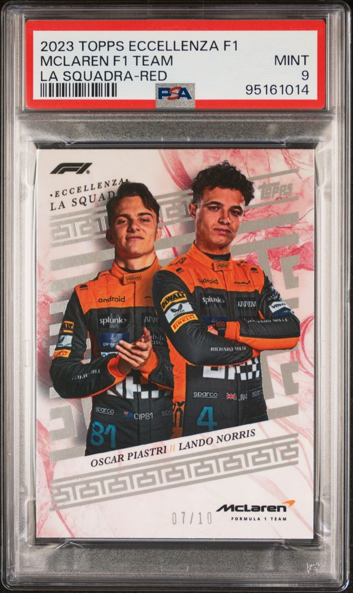 PSA 9 - 07/10 Norris,Piastri - McLaren F1 Team - Red - 2023 Topps Eccellenza La Squadra
