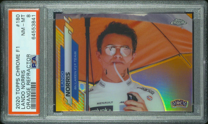 PSA 8 - 05/25 - RC - Lando Norris #180 Orange - 2020 Topps Chrome F1 - Rookie Card