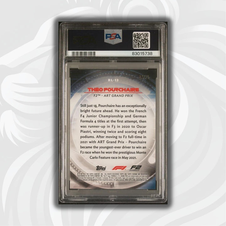 PSA 9 - 02/25 Theo Pourchaire #RL13 - Redliners - Orange - 2021 Topps Chrome F1