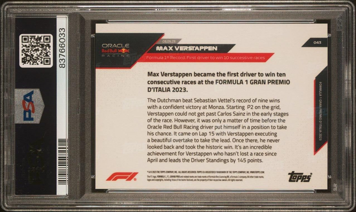PSA 10 - /10 Max Verstappen #43 - Red - 2023 Topps Now F1