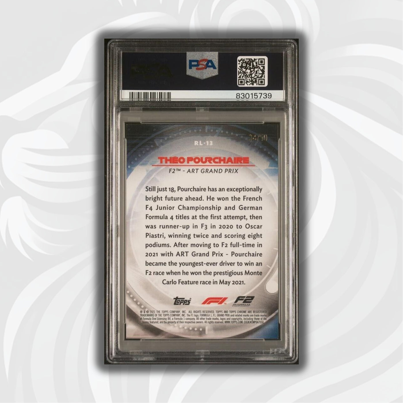 PSA 9 - 34/50 Theo Pourchaire #RL13 - Redliners - Gold - 2021 Topps Chrome F1