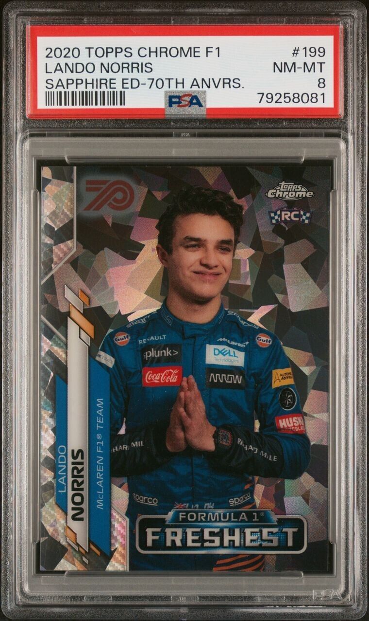 PSA 8 - Lando Norris #199 Sapphire 70th Rookie - 2020 Topps Chrome F1