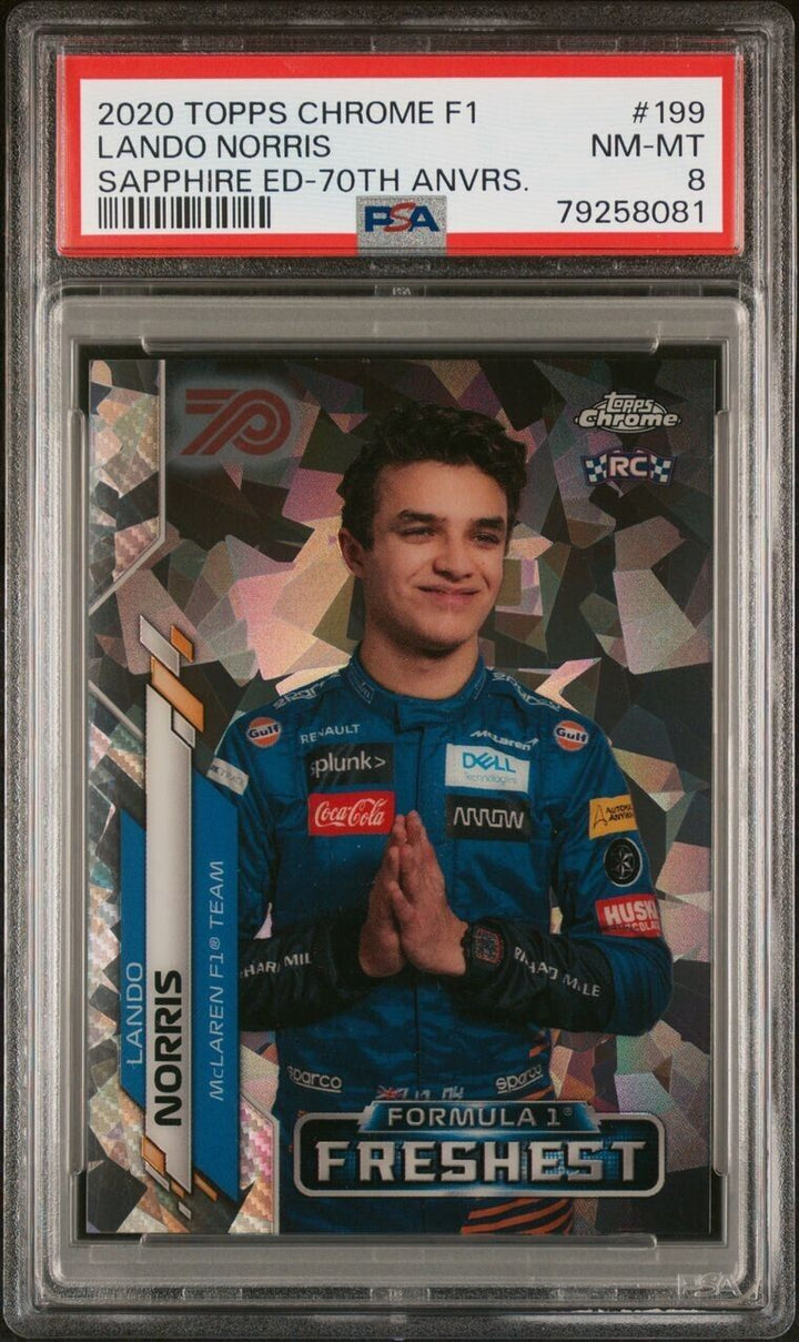 PSA 8 - Lando Norris #199 Sapphire 70th Rookie - 2020 Topps Chrome F1