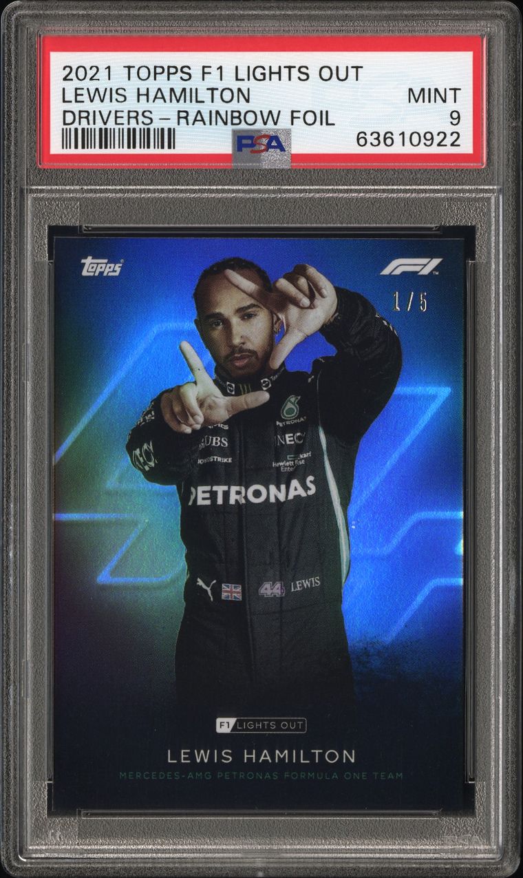 PSA 9 - 1/5 Lewis Hamilton - Driver - Rainbow Foil