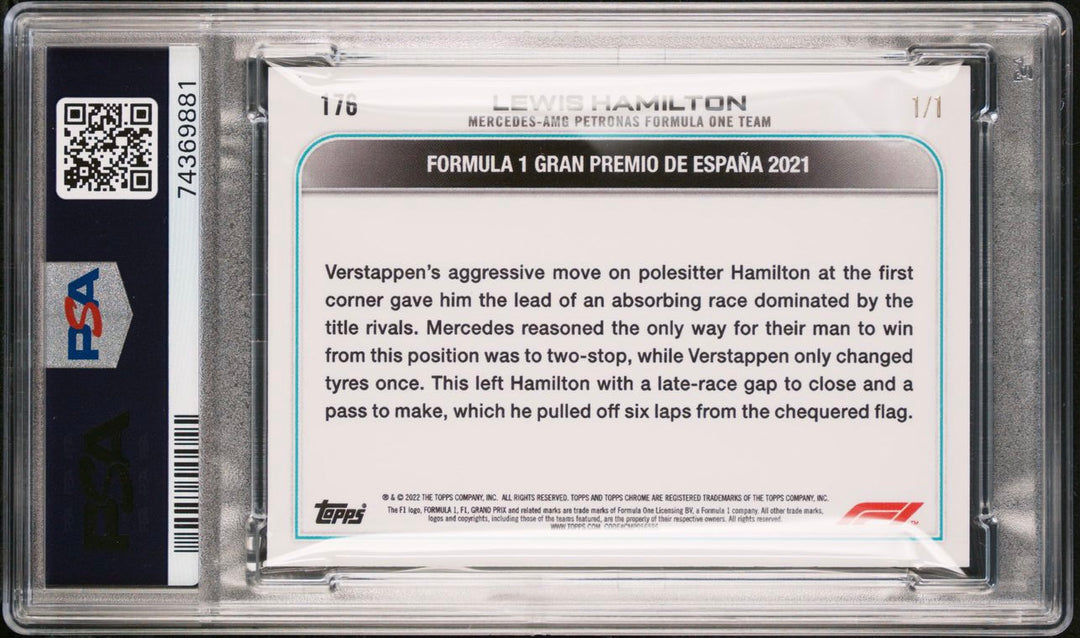 1/1 Superfractor - PSA 10 - Lewis Hamilton #176 - 2022 Topps Chrome F1