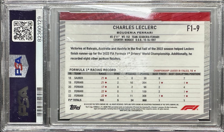 PSA 10 - 41/50 Charles Leclerc #F1-9  - Gold - 2023 Topps Chrome F1