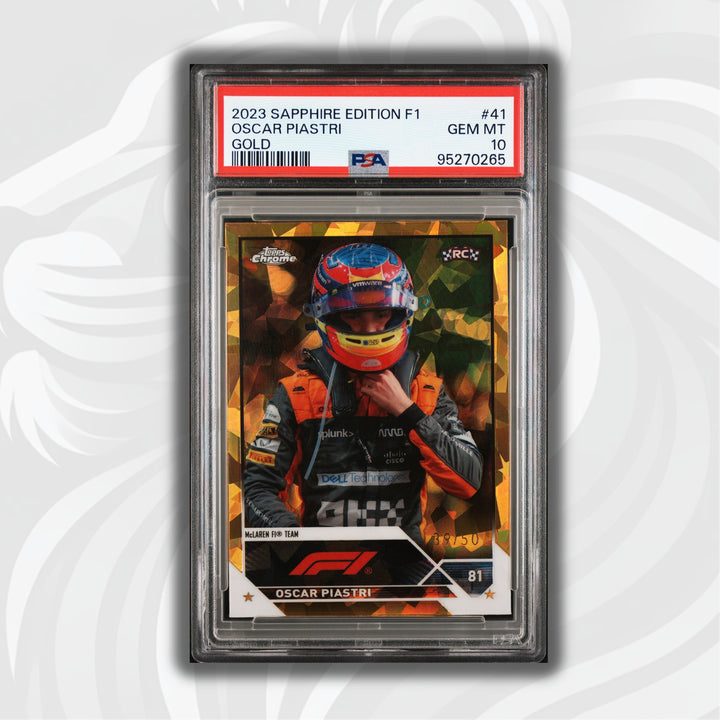 PSA 10 - 39/50 Oscar Piastri #41 - Gold - Sapphire - 2023 Topps Chrome F1 - Rookie Card