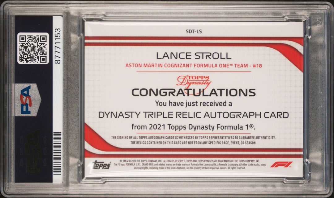 2/2 Black - Lance Stroll #SDT-LS - 2021 Topps Dynasty - Triple Relic Autograph Patch