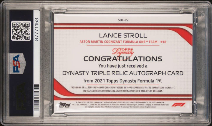 2/2 Black - Lance Stroll #SDT-LS - 2021 Topps Dynasty - Triple Relic Autograph Patch