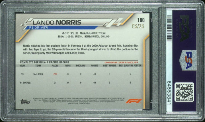 PSA 8 - 05/25 - RC - Lando Norris #180 Orange - 2020 Topps Chrome F1 - Rookie Card