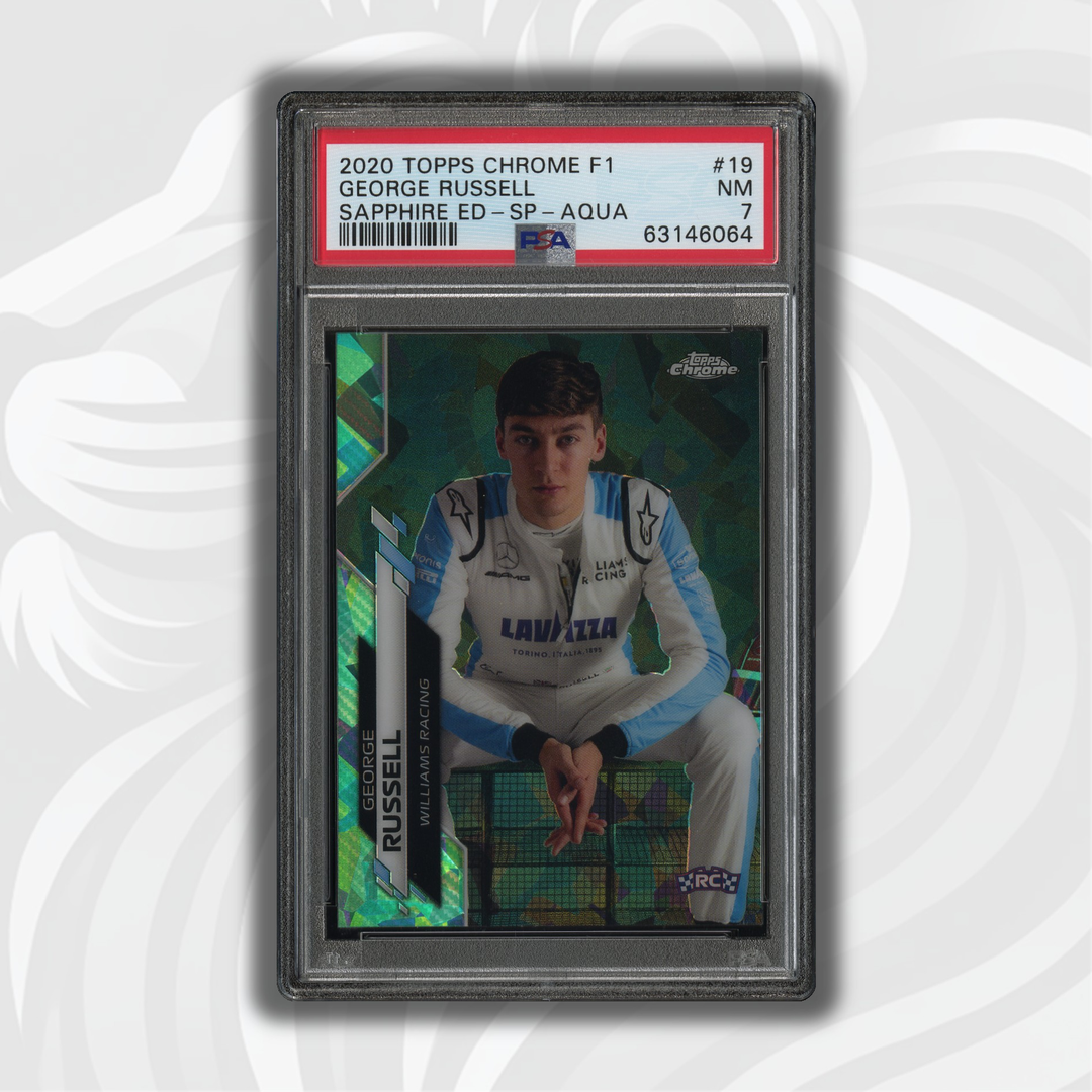 PSA 7 - 61/99 乔治·拉塞尔 #19 SP - 蓝宝石 - 水蓝色 - 2020 Topps Chrome F1 - 新秀卡