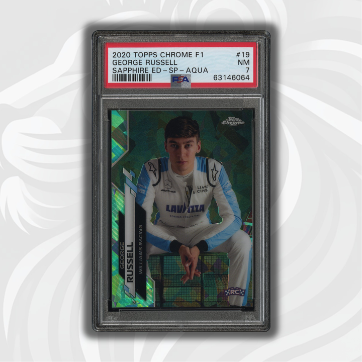 PSA 7 - 61/99 乔治·拉塞尔 #19 SP - 蓝宝石 - 水蓝色 - 2020 Topps Chrome F1 - 新秀卡