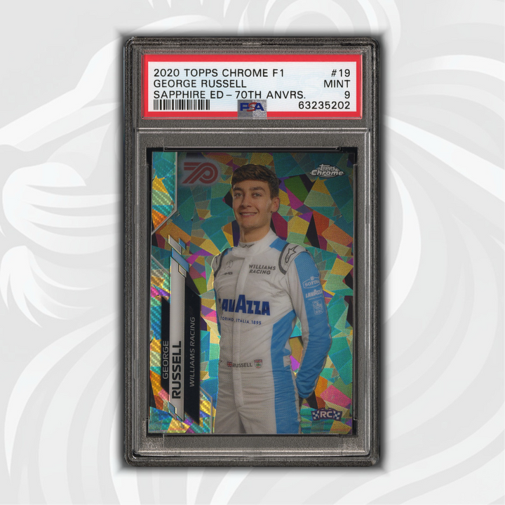 PSA 9 - George Russell #19 - Sapphire Ed - 70th Anvrs - 2020 Topps Chrome F1 - Front