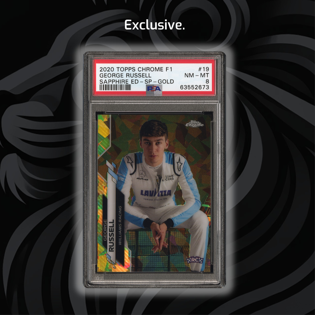 PSA 8 - 25/50 George Russell #19 - 2020 Topps Chrome F1 - Sapphire Edition SP Gold - Front