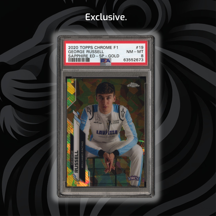 PSA 8 - 25/50 George Russell #19 - 2020 Topps Chrome F1 - Sapphire Edition SP Gold - Front