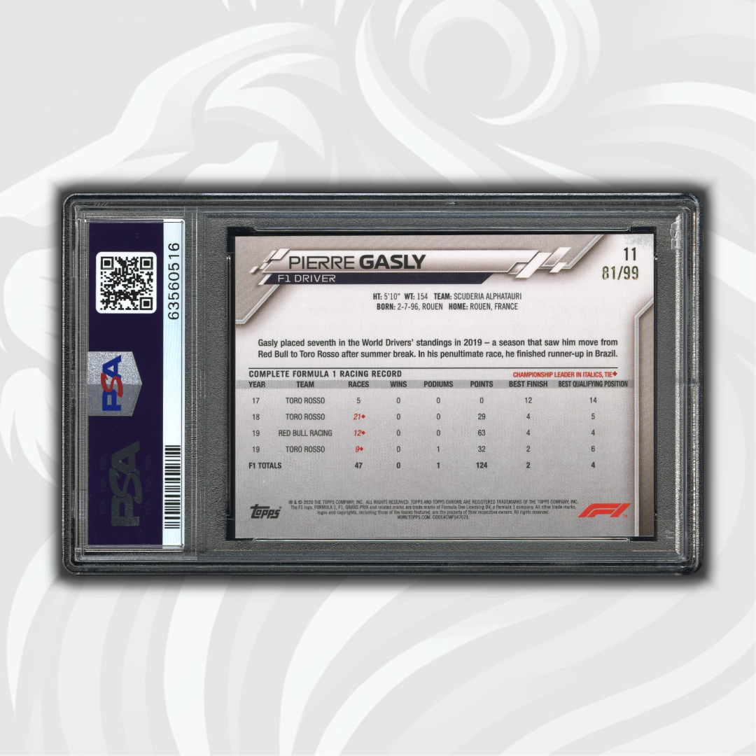 PSA 10 - 81/99 Pierre Gasly #11 - Sapphire - 2020 Topps Chrome F1 - Aqua