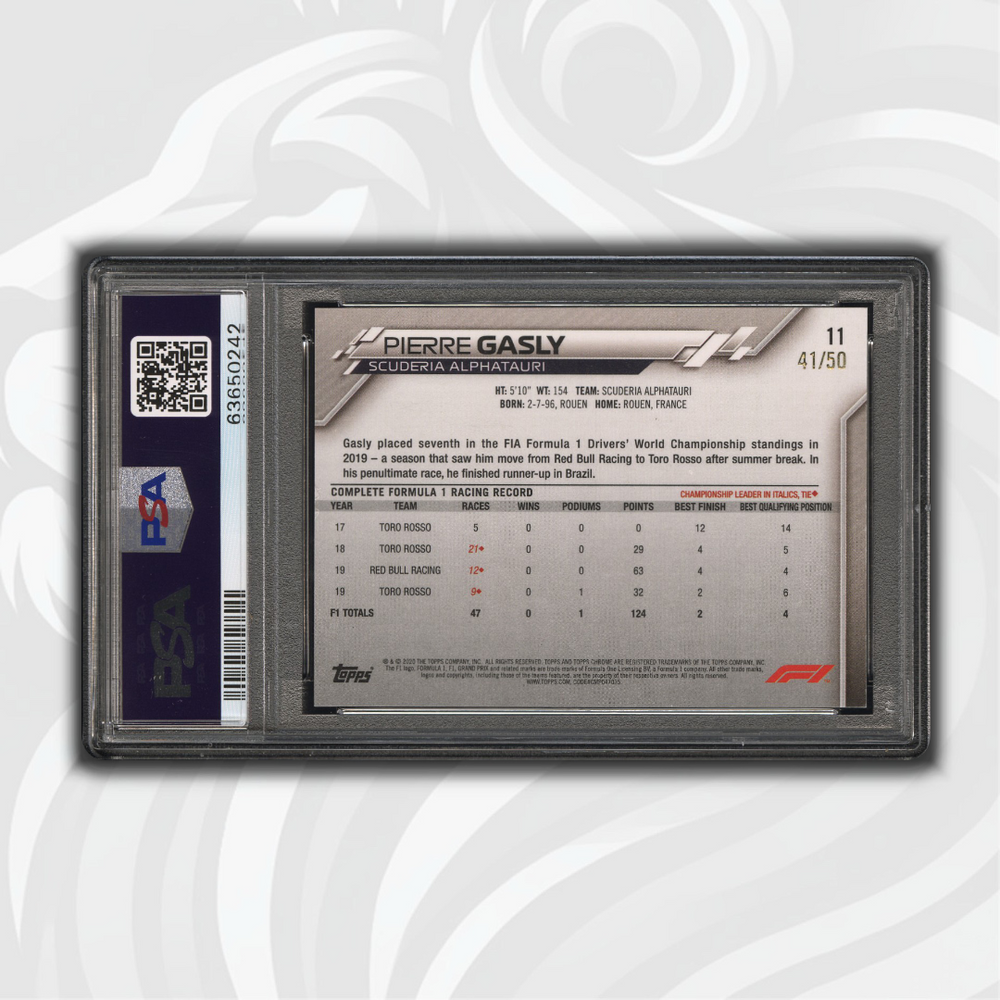 PSA 8 - Pierre Gasly #11 - Sapphire Gold - 2020 Topps Chrome F1 - Back