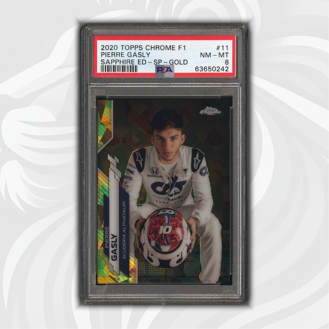 PSA 8 - Pierre Gasly #11 - Sapphire Gold - 2020 Topps Chrome F1 - Front