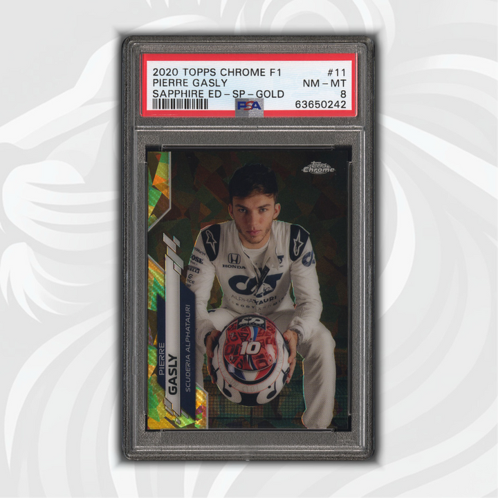 PSA 8 - Pierre Gasly #11 - Sapphire Gold - 2020 Topps Chrome F1 - Front
