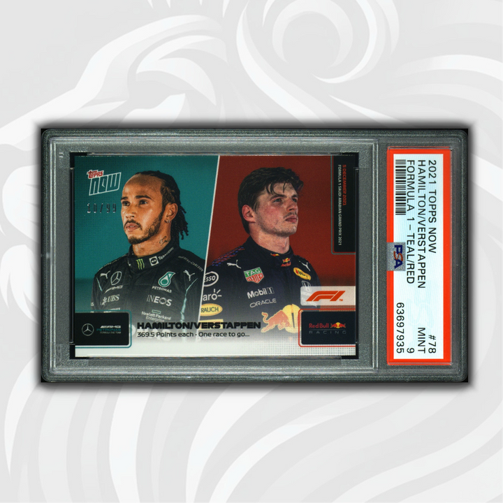 PSA 9 - 10/99 Hamilton/Verstappen #78 - 369.5 Points each - Teal/Red