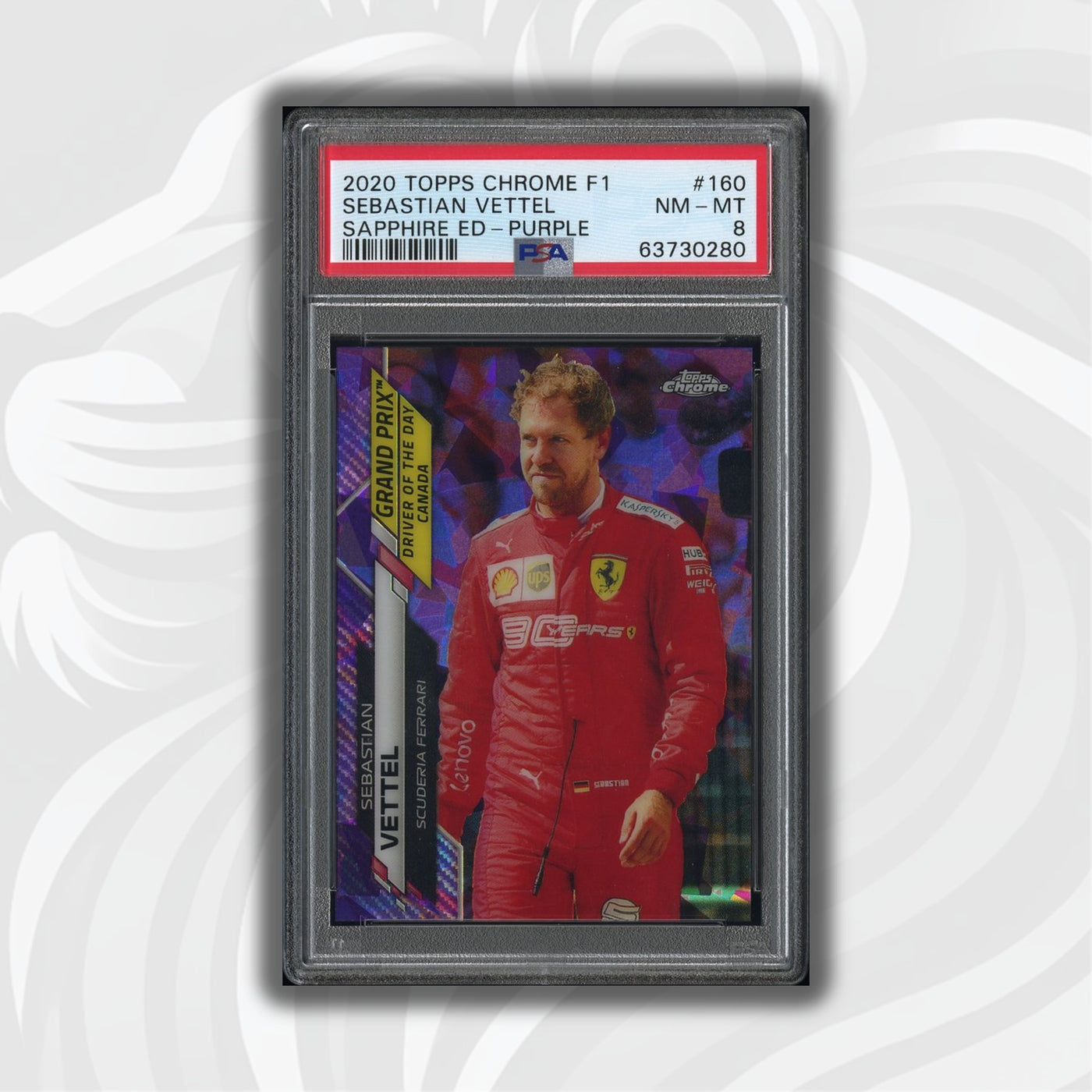 PSA 8 - 01/10 Sebastian Vettel #160 - Sapphire - Purple -2020 Topps Chrome F1