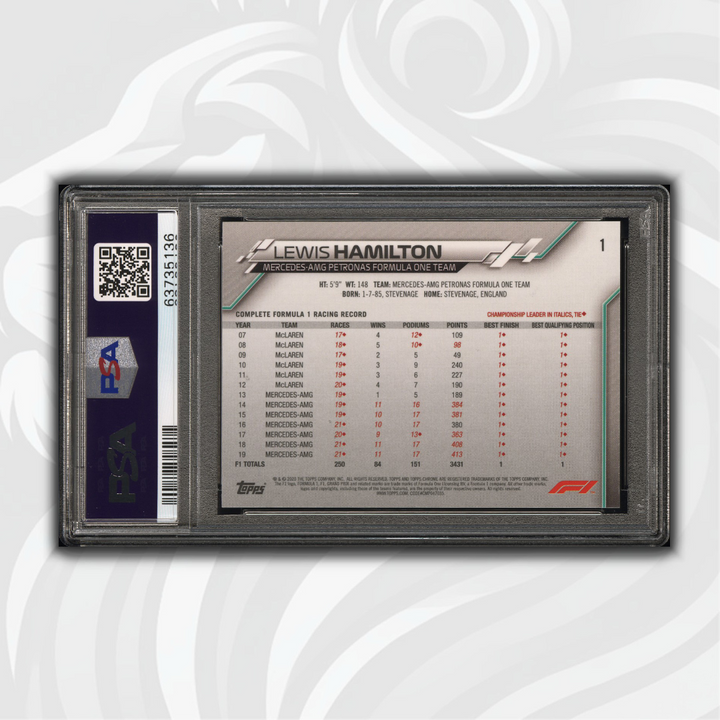 PSA 9 - Lewis Hamilton #1 - Sapphire Edition - SP -  2020 Topps Chrome F1