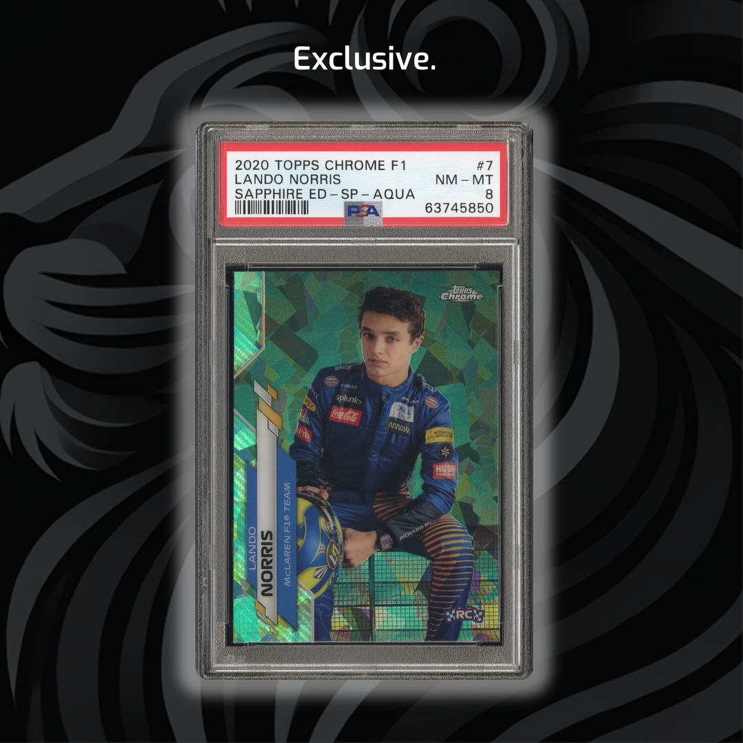 PSA 8 - 35/99 Lando Norris #7 - 2020 Topps Chrome F1 - Sapphire ED SP Aqua - Front