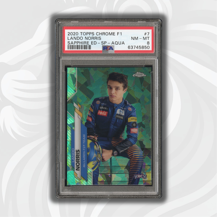 PSA 8 - 35/99 兰多·诺里斯 #7 - 2020 Topps Chrome F1 - 蓝宝石 SP 水晶