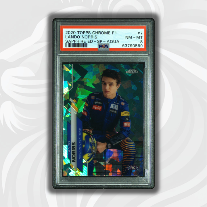 PSA 8 - 67/99 Lando Norris #7 - 2020 Topps Chrome F1 - Sapphire Edition SP Aqua - Front