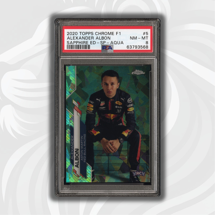 PSA 8 - Alexander Albon #5 - 2020 Topps Chrome F1 - Sapphire ED SP Aqua - Front