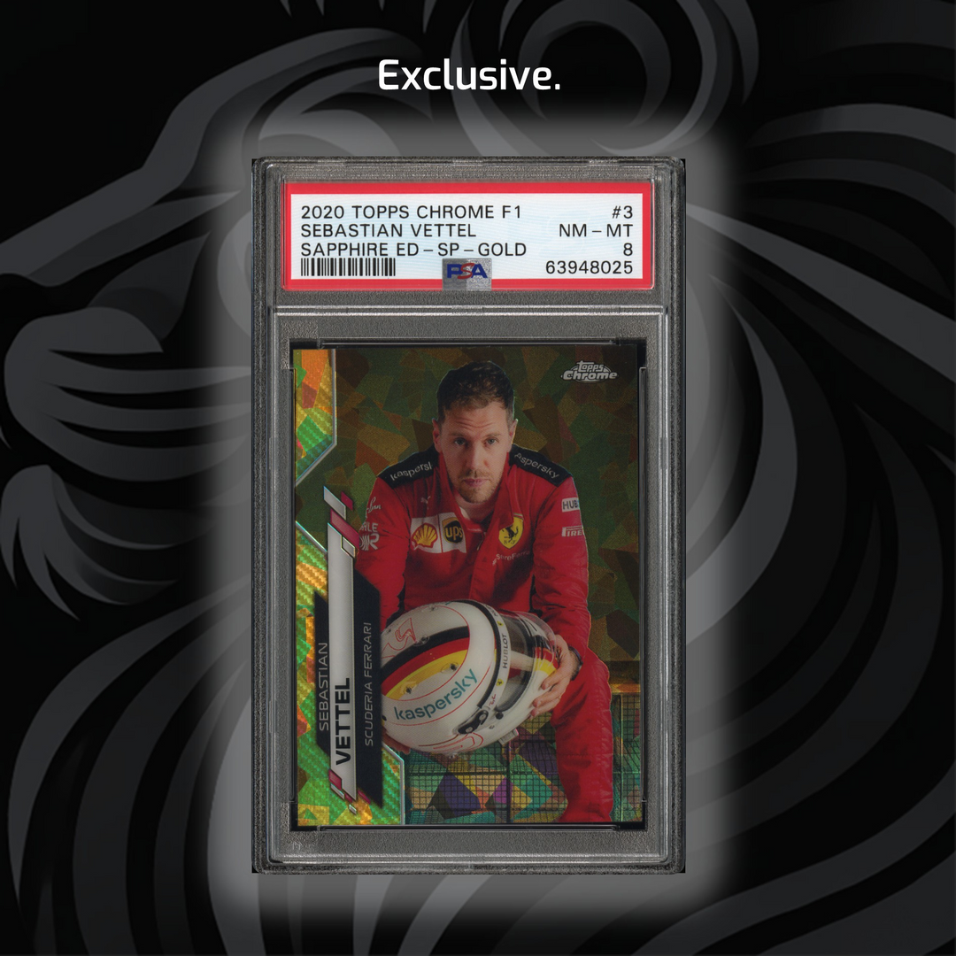 PSA 8 - Sebastian Vettel #3 - Sapphire Ed - SP - Gold - 2020 Topps Chrome F1 - Front